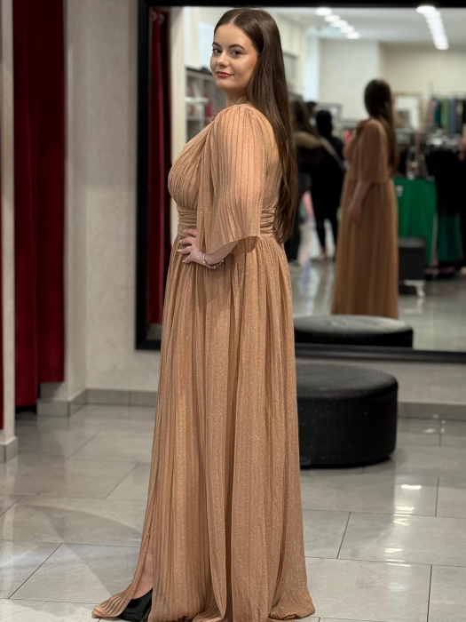 Rochie lunga bej sidefata 4504 [3]