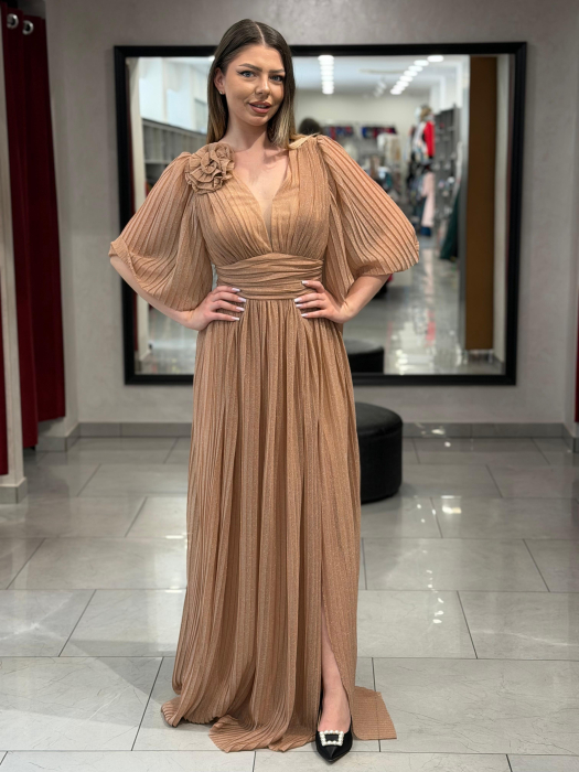 Rochie lunga bej sidefata 4504 [4]