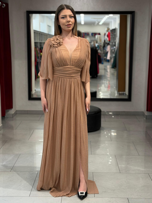 Rochie lunga bej sidefata 4504 [5]