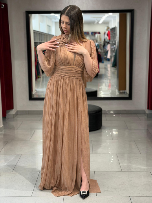 Rochie lunga bej sidefata 4504 [3]