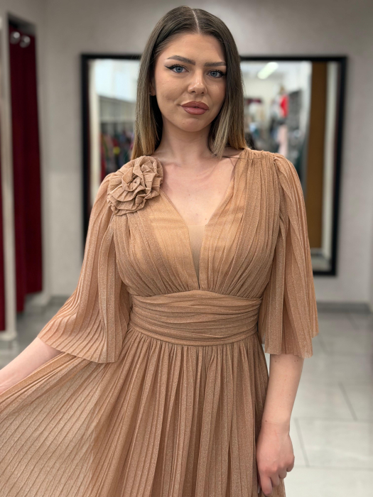Rochie lunga bej sidefata 4504 [2]
