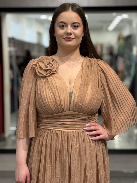 Rochie lunga bej sidefata 4504 [2]