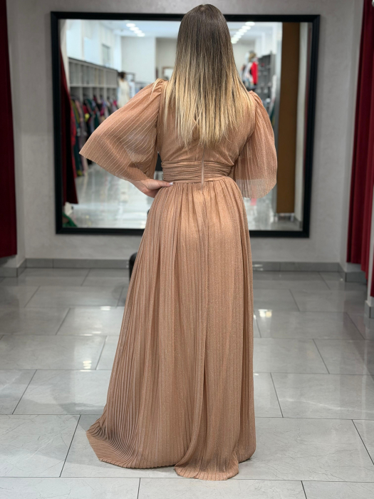 Rochie lunga bej sidefata 4504 [6]