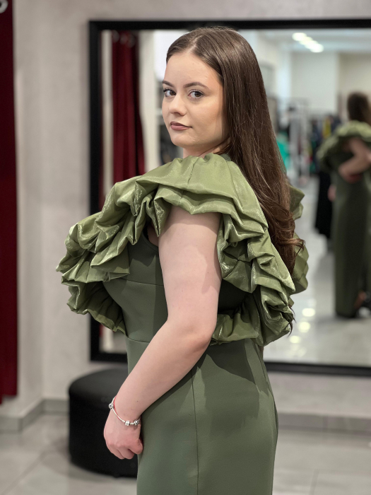 Rochie midi kaki cu volane 9547 [3]