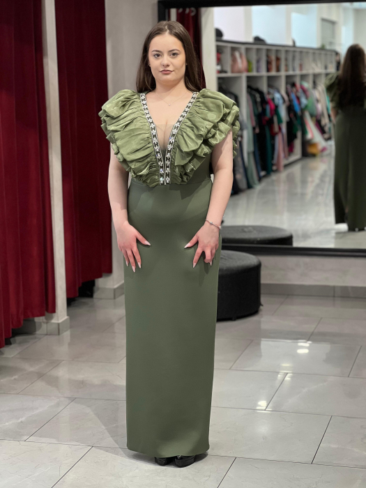 Rochie midi kaki cu volane 9547 [1]