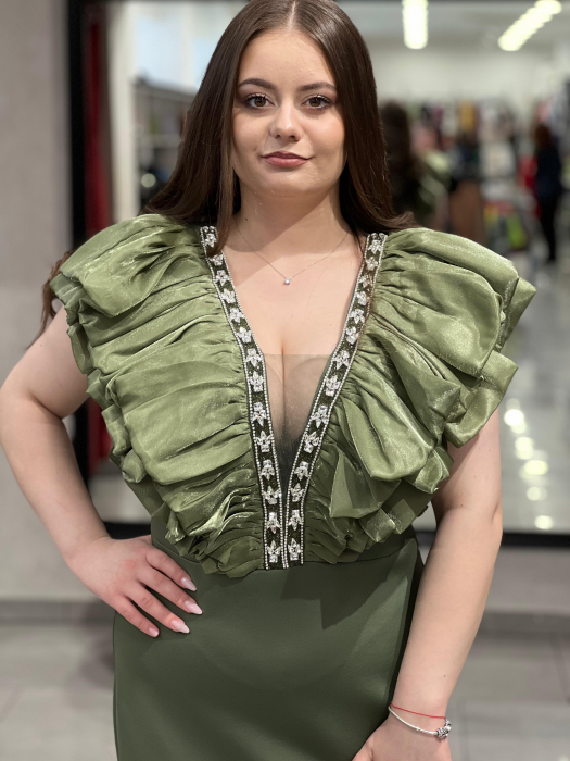 Rochie midi kaki cu volane 9547 [2]