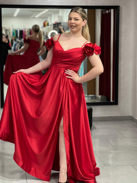 Rochie lunga evazata rosie 2510 [3]