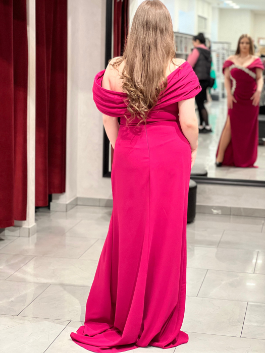 Rochie lunga roz cu strasuri 7032 [3]