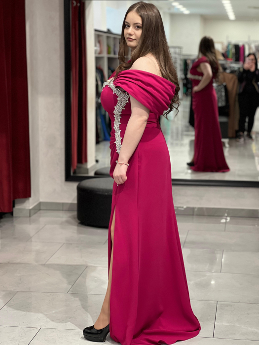 Rochie lunga roz cu strasuri 7032 [2]