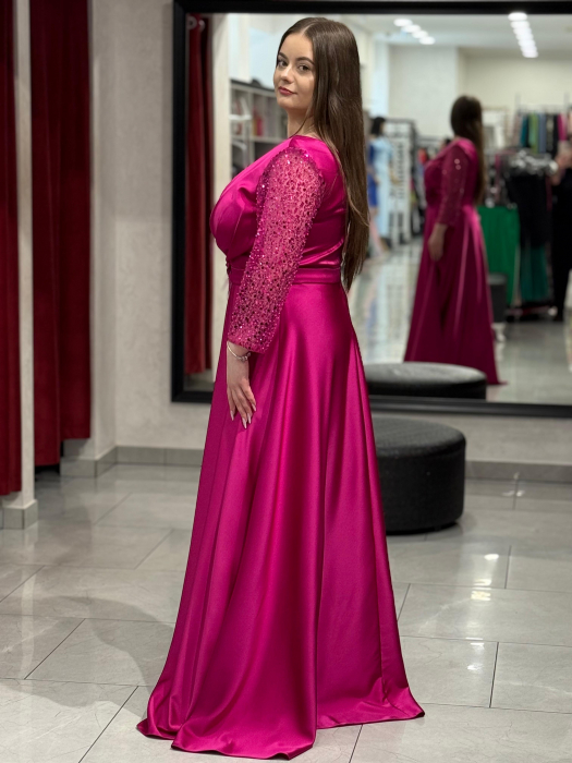 Rochie lunga fuxia satinata [4]