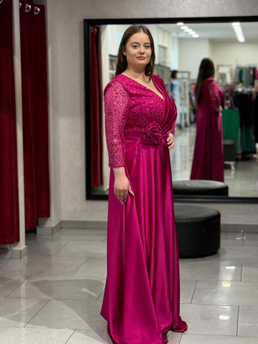 Rochie lunga fuxia satinata [3]