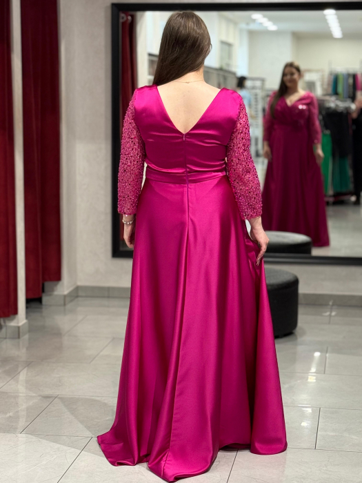 Rochie lunga fuxia satinata [5]