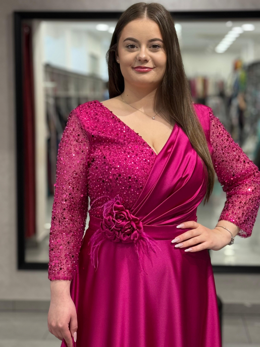 Rochie lunga fuxia satinata [2]