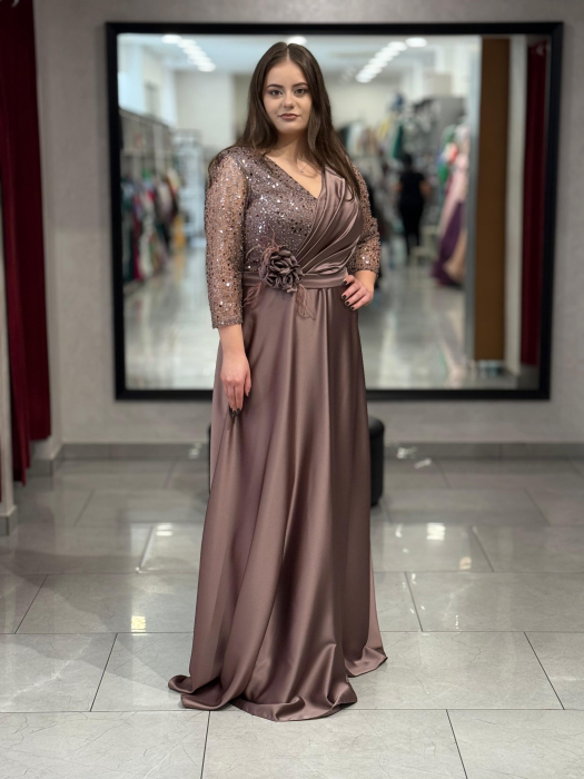 Rochie lunga mocha satinata 2854 [2]