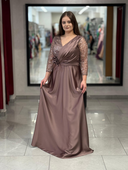 Rochie lunga mocha satinata 2854 [3]