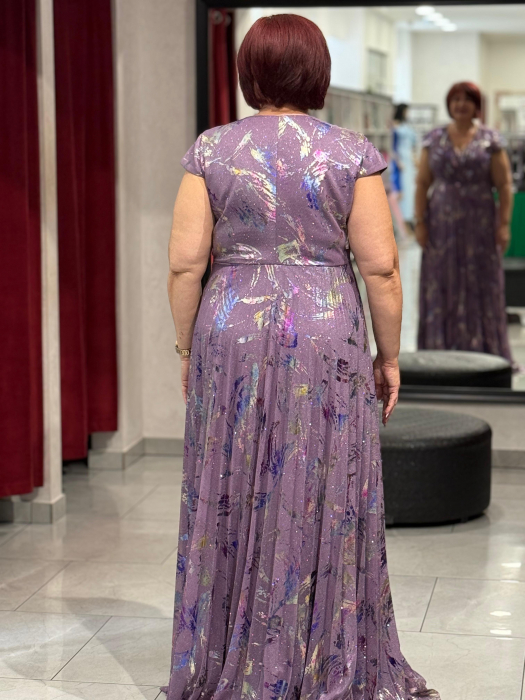 Rochie lunga mov cu print colorat [2]