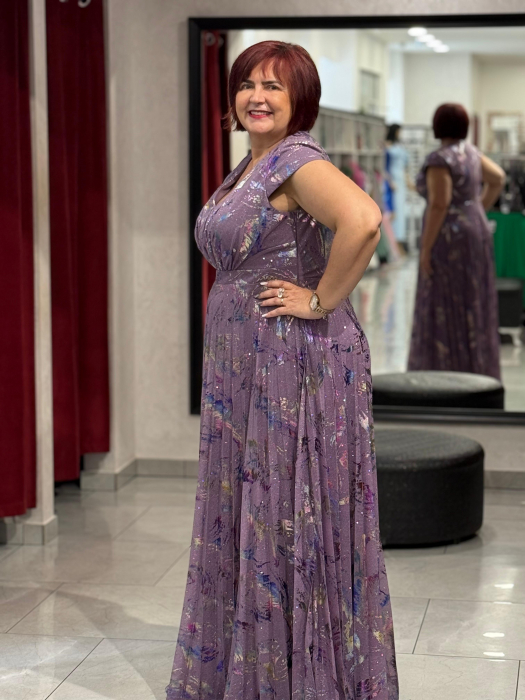 Rochie lunga mov cu print colorat [3]
