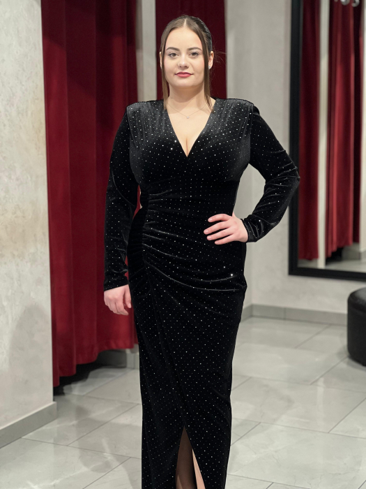 Rochie lunga neagră catifea glitter 4425 [2]