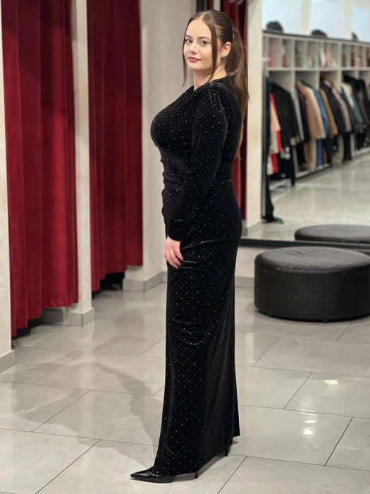 Rochie lunga neagră catifea glitter 4425 [3]