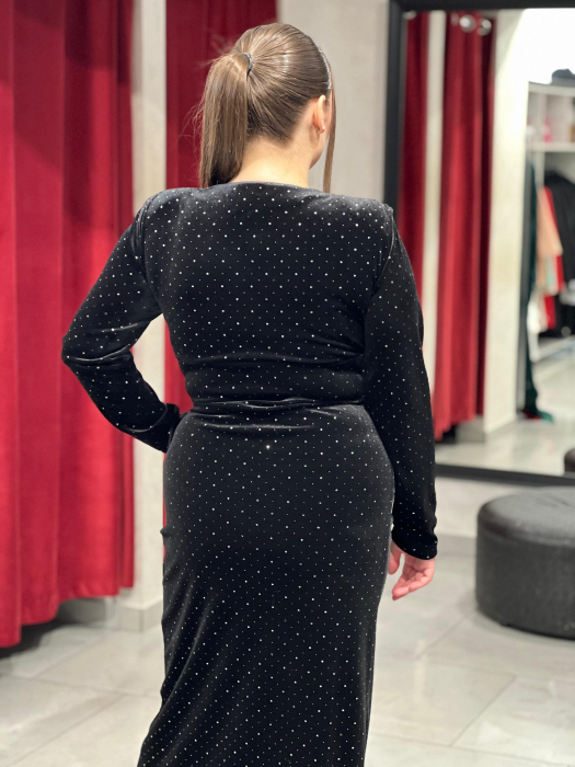 Rochie lunga neagră catifea glitter 4425 [4]