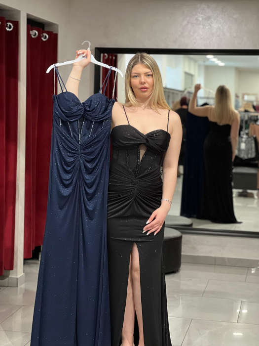Rochie lunga bleumarin cu corset [1]