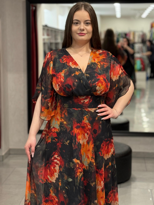Rochie lunga neagra cu model floral rosu [2]