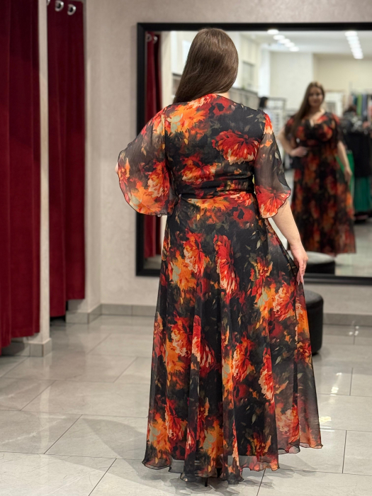 Rochie lunga neagra cu model floral rosu [5]