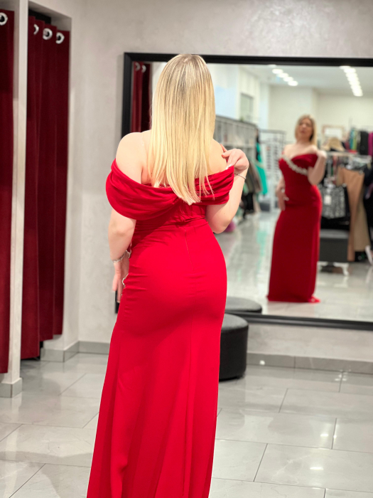 Rochie lunga rosie cu strasuri 7032 [4]