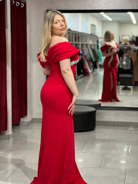 Rochie lunga rosie cu strasuri 7032 [3]