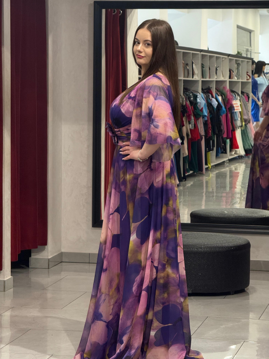 Rochie lunga mov cu flori [2]