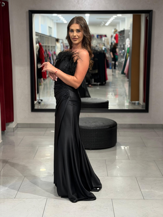 Rochie lunga neagra lurex si pene [2]