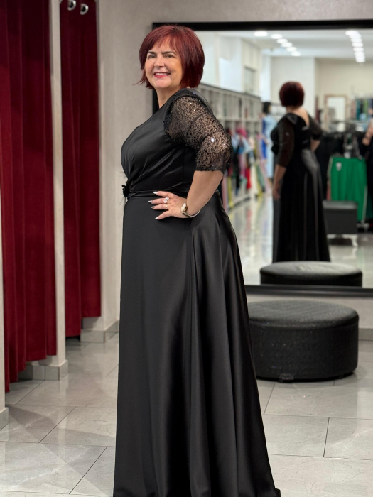 Rochie lunga neagra satinata 2854 [3]