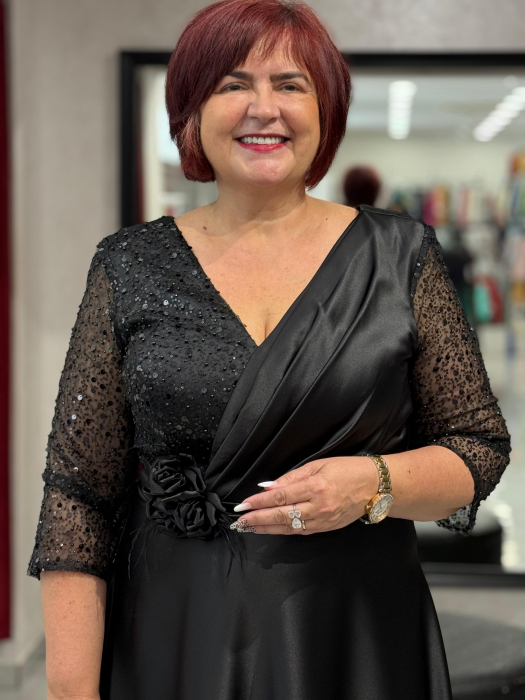 Rochie lunga neagra satinata 2854 [2]