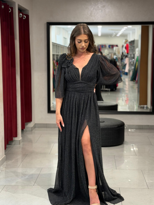 Rochie lunga neagra sidefata 4504 [3]
