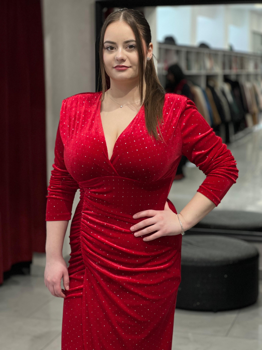 Rochie lunga rosie catifea glitter 4425 [5]