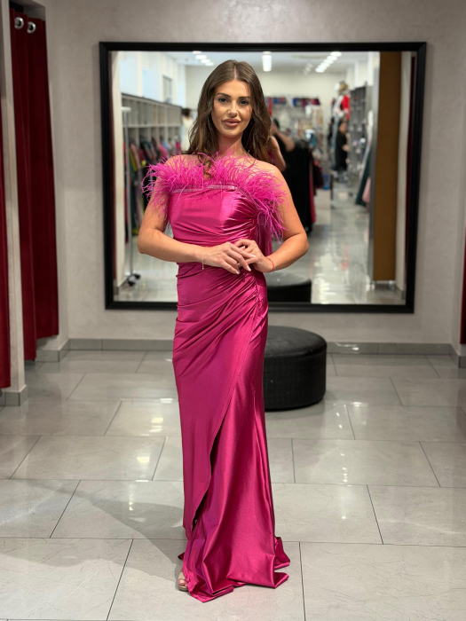 Rochie lunga roz lurex si pene [3]