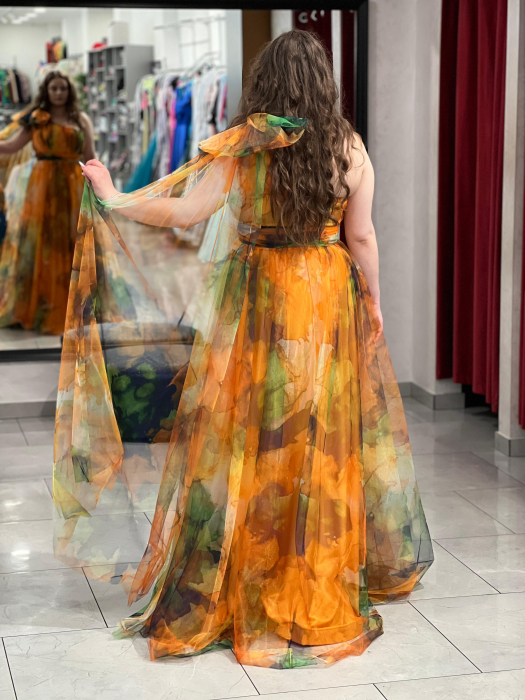 Rochie lunga portocalie multicolora [4]