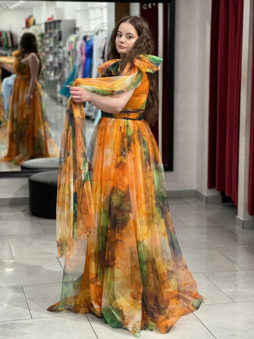 Rochie lunga portocalie multicolora [3]