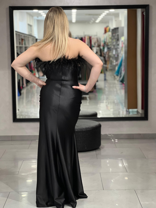 Rochie lunga neagra lurex si pene [3]