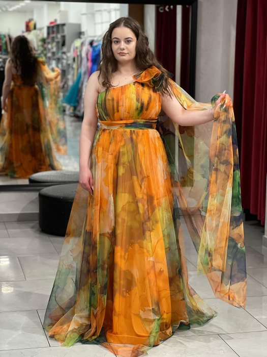 Rochie lunga portocalie multicolora [1]