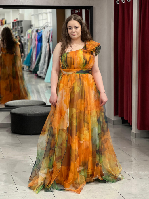 Rochie lunga portocalie multicolora [2]