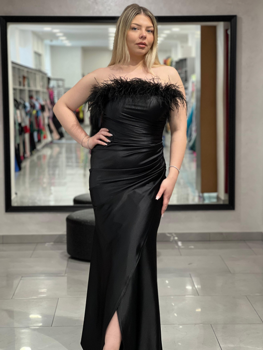 Rochie lunga neagra lurex si pene [4]