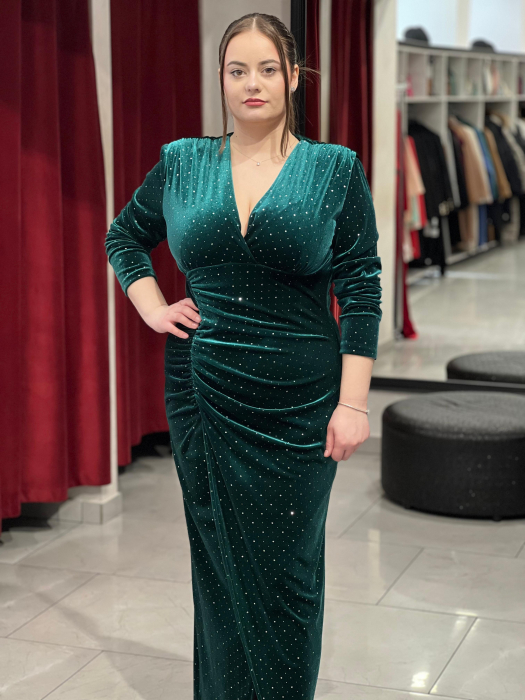 Rochie lunga verde catifea glitter 4425 [7]