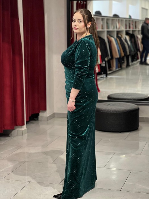 Rochie lunga verde catifea glitter 4425 [8]