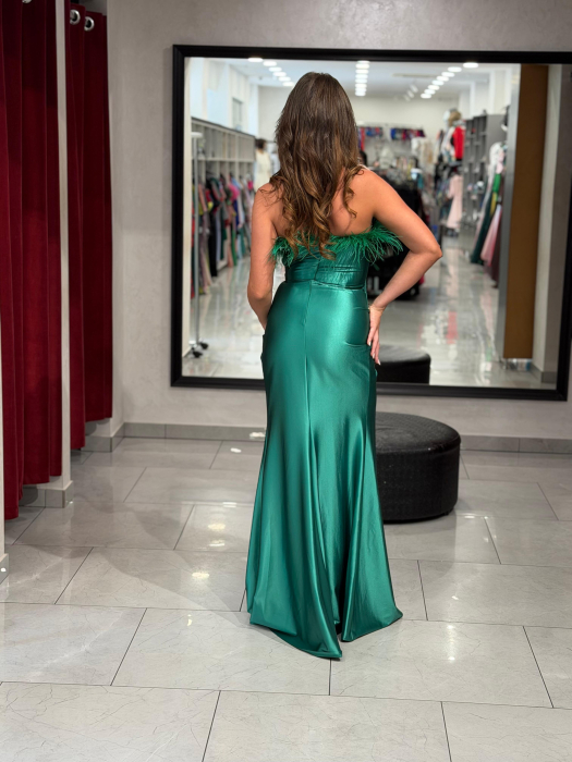 Rochie lunga verde lurex si pene [4]