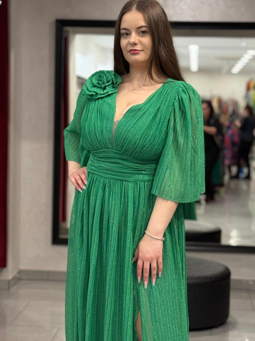 Rochie lunga verde sidefat 4504 [8]