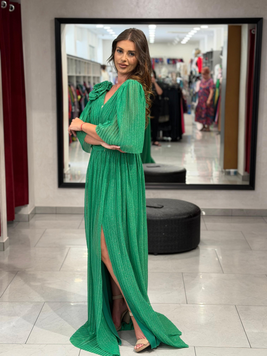 Rochie lunga verde sidefat 4504 [5]