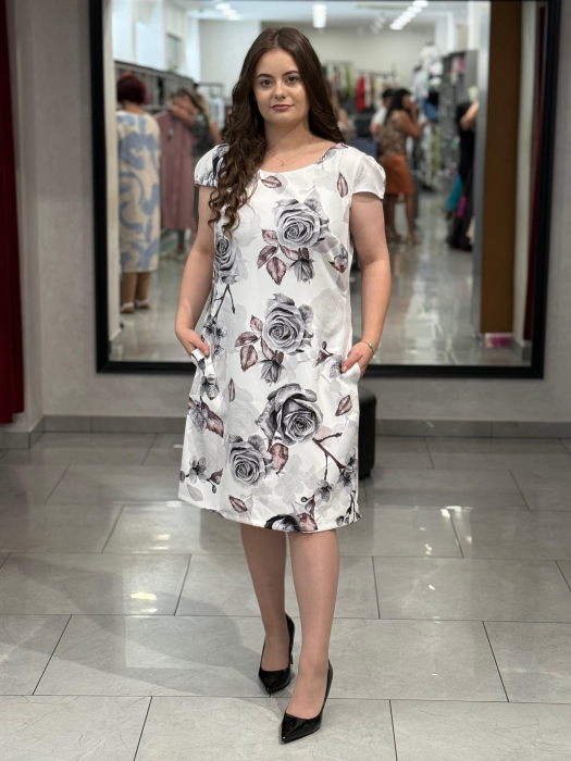 Rochie alba cu trandafiri gri mod. 2269 [1]