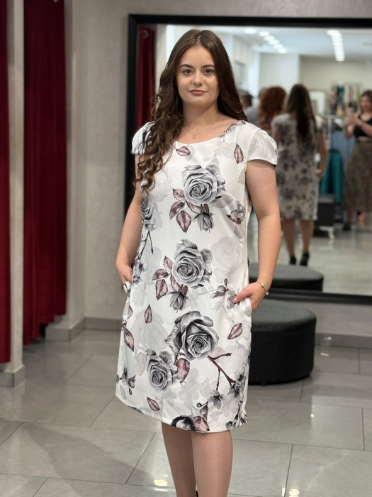 Rochie alba cu trandafiri gri mod. 2269 [2]