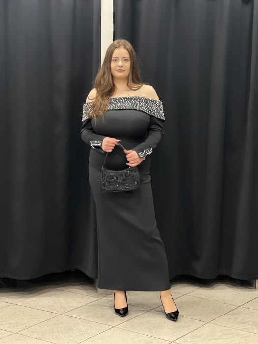 Rochie midi neagra cu maneci 9392 [3]